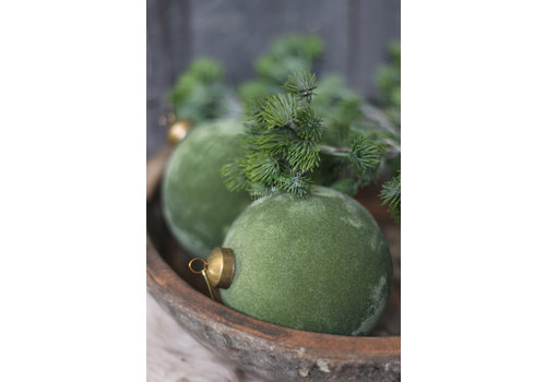 Kerstbal Velvet glas Olive green 10 cm