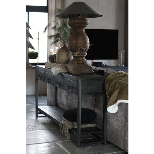 Side table black wood met lades 