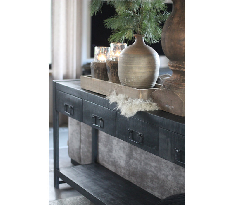 Side table black wood met lades