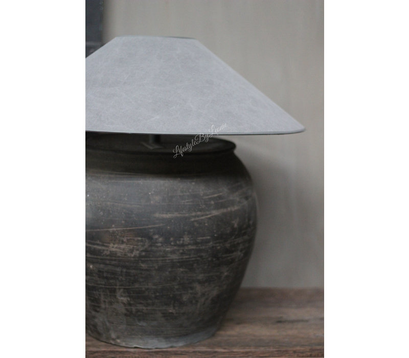 Chinese hoed lampenkap stonewashed Leem 60 cm