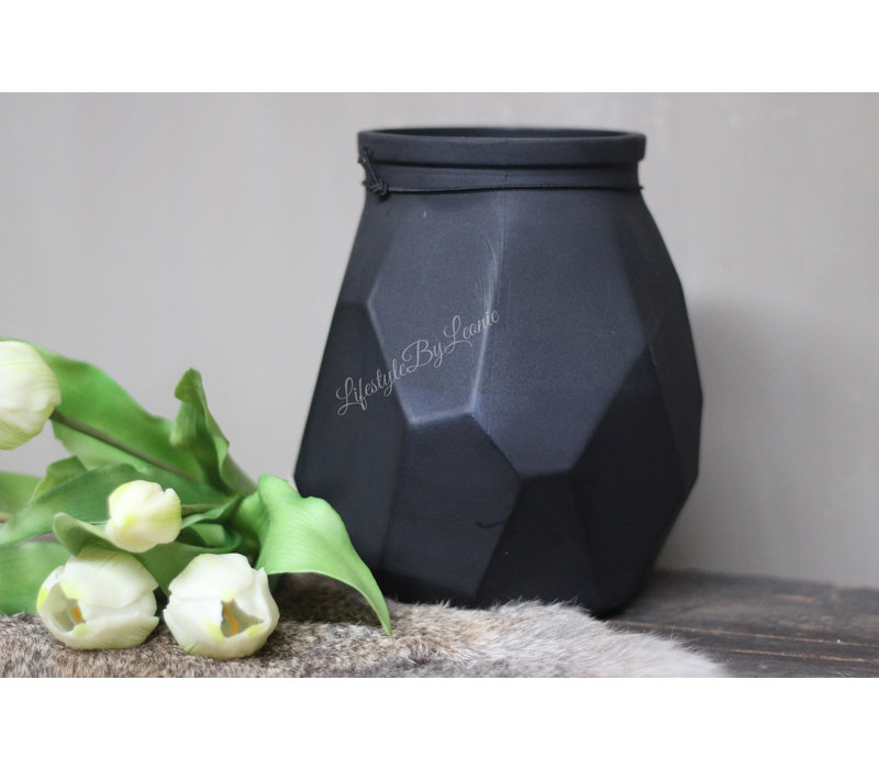 Glazen pot met Soy waxkaars velvet zwart 19 cm