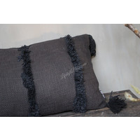 Kussen met franjes linnenlook Black 30 x 50 cm