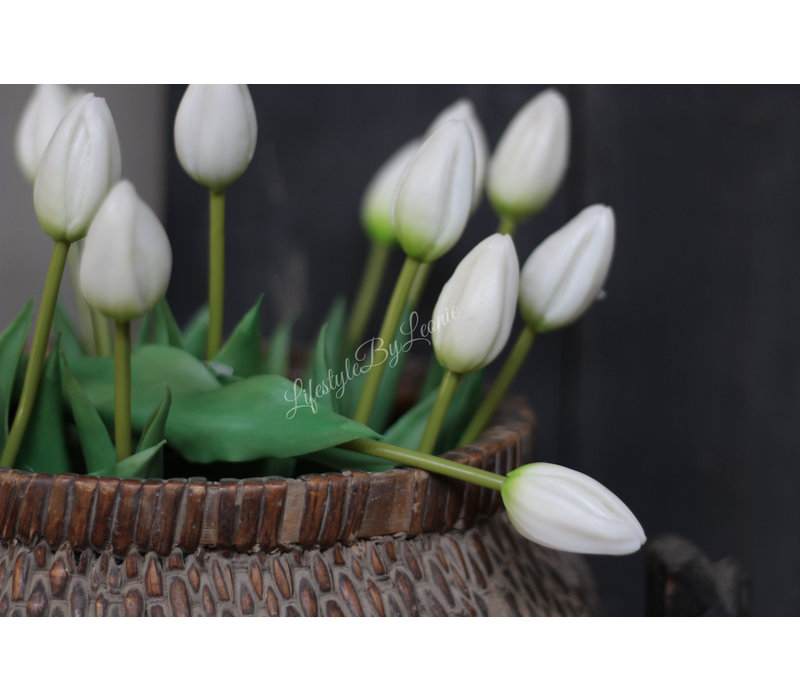 Namaak real touch Tulp in knop wit 42 cm