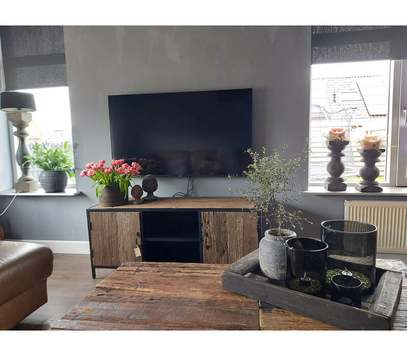 Tv-meubel hout/staal 130 cm