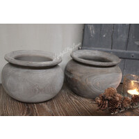 Unieke ronde houten pot Antiq Grey