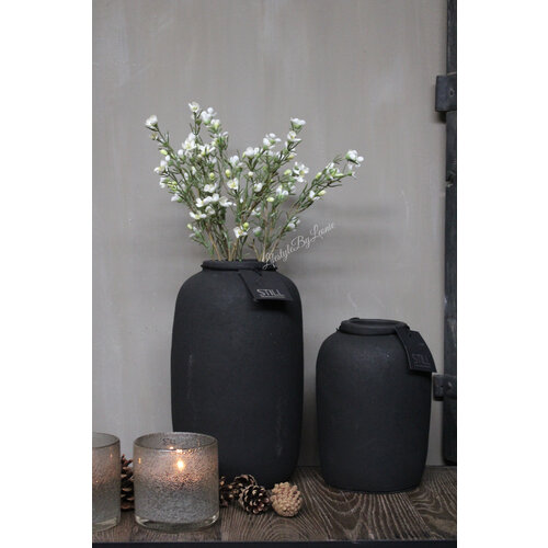 STILL stenen vaas / fles kruik Black 30cm 
