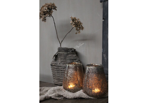 Glazen windlicht Amber brown cracle 15 cm