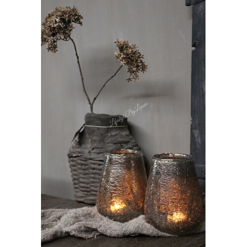 Glazen windlicht Amber brown cracle 15 cm 