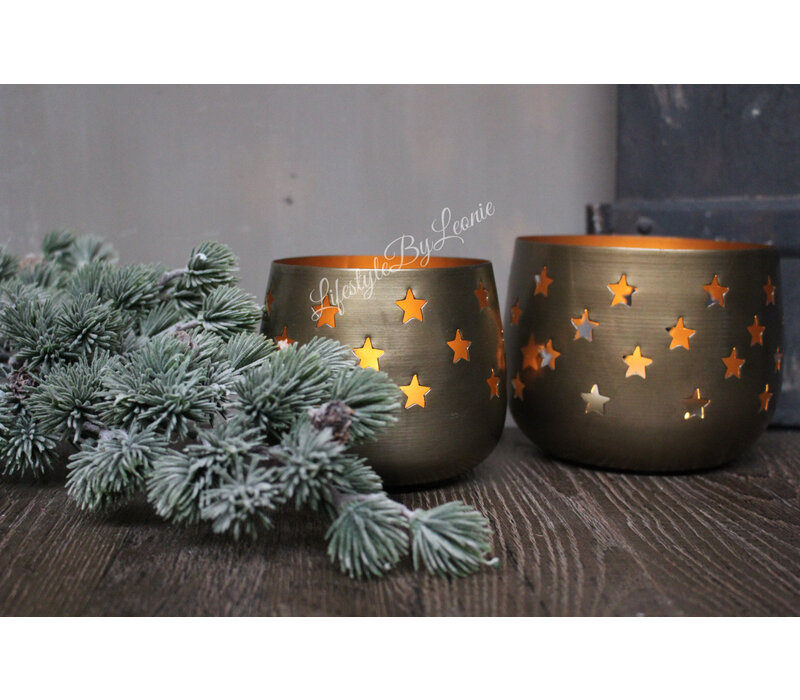 Set 2 waxinelichthouders Stars Antique 13 cm