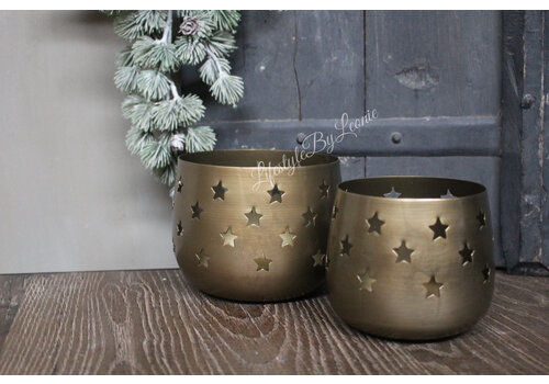 Set 2 waxinelichthouders Stars Antique 13 cm