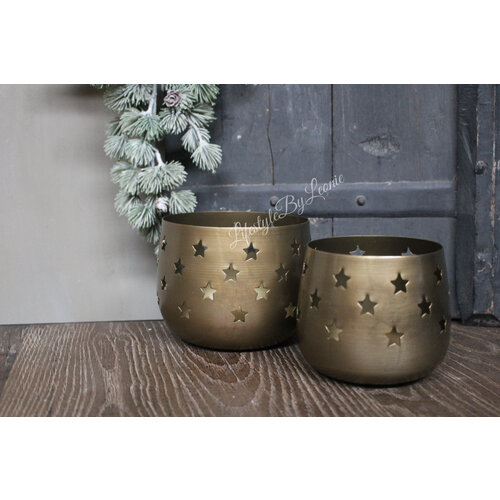 Set 2 waxinelichthouders Stars Antique 13 cm 