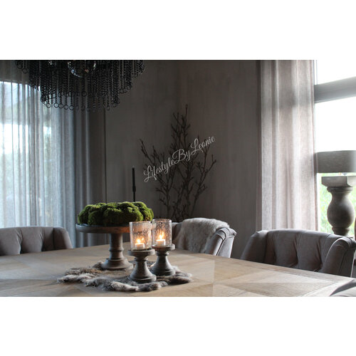 Houten baluster voet Old grey met windlicht 