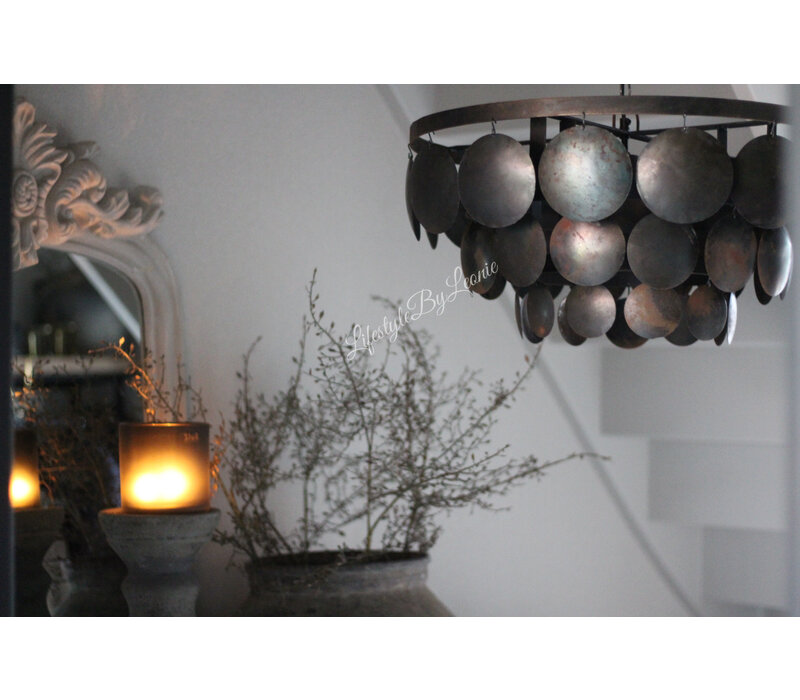 Metalen schijfjes hanglamp Old black incl fitting 60 cm