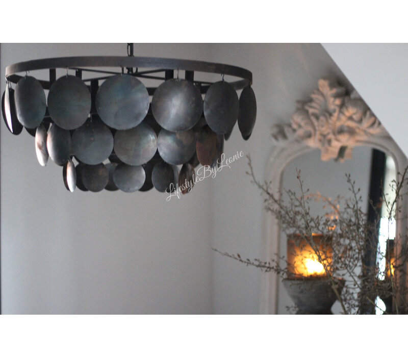 Metalen schijfjes hanglamp Old black incl fitting 60 cm