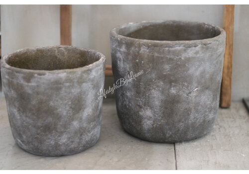 Ronde grote stenen pot Old brown 22 x 24 cm