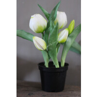 Namaak real touch tulpen in potje White 22 cm