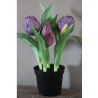 Namaak real touch tulpen in potje Mauve 22 cm