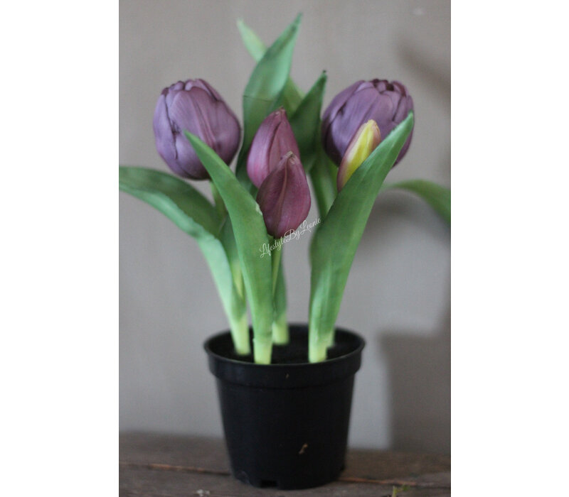 Namaak real touch tulpen in potje Mauve 22 cm
