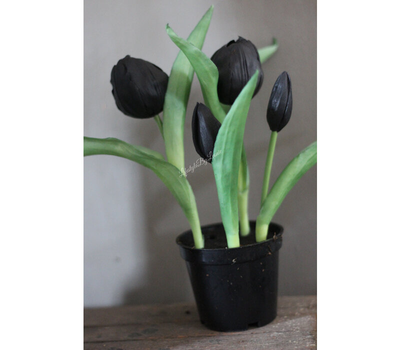 Namaak real touch tulpen in potje Black 22 cm