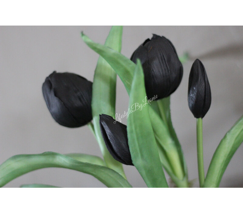 Namaak real touch tulpen in potje Black 22 cm