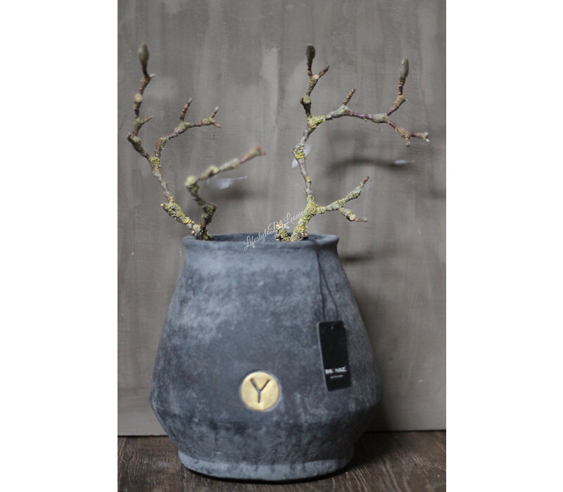 Brynxz ronde stenen pot Stone grey 21 cm