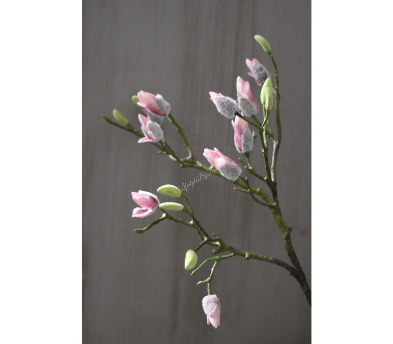 Zijden Magnolia tak in knop Soft pink 91 cm