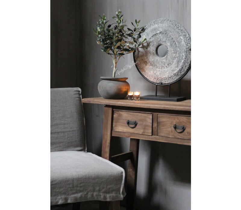 Unieke ronde houten pot Antiq Grey