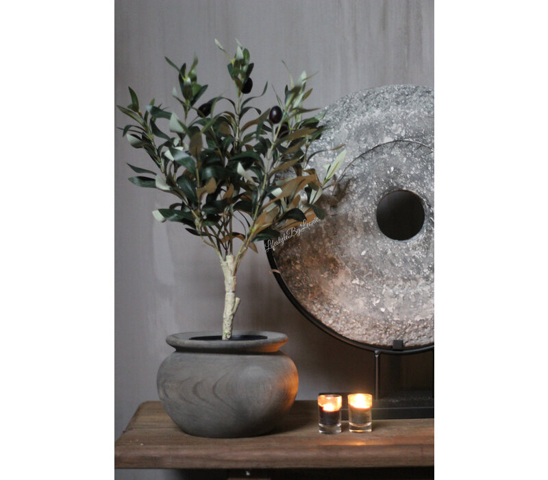 Unieke ronde houten pot Antiq Grey
