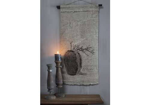 Shabby linnen wanddoek vaas met Magnolia tak