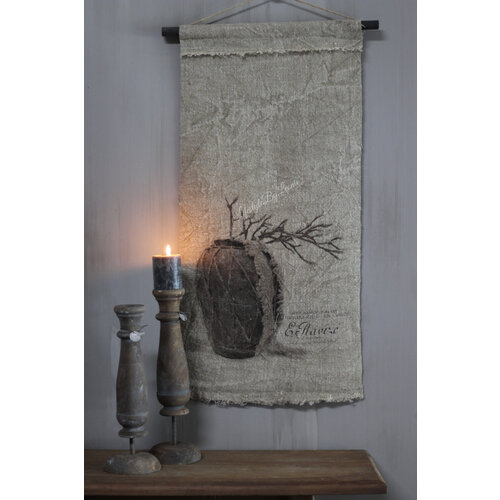 Shabby linnen wanddoek vaas met magnolia tak 