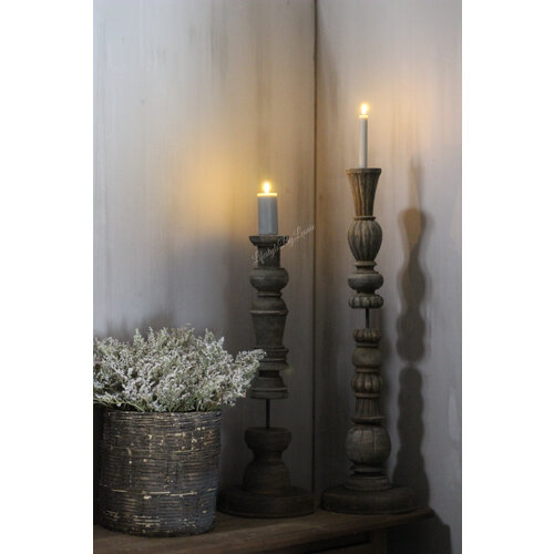 Hoge baluster kandelaar houtsnijwerk Dustin 68 cm 