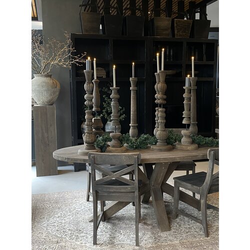 Hoge baluster kandelaar houtsnijwerk Dylan 85 cm 