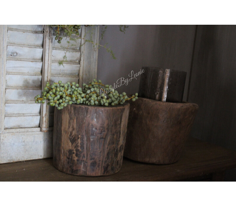 Ronde houten vijzel bak/pot 25 x 25 cm