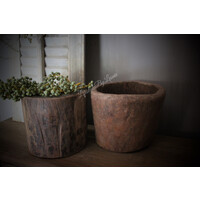 Ronde houten vijzel bak/pot 25 x 25 cm