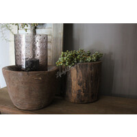 Ronde houten vijzel bak/pot 25 x 25 cm