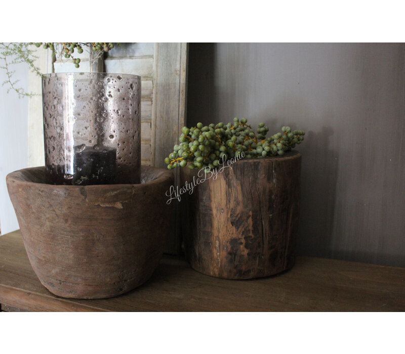 Ronde houten vijzel bak/pot 25 x 25 cm