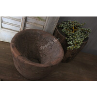 Ronde houten vijzel bak/pot 25 x 25 cm