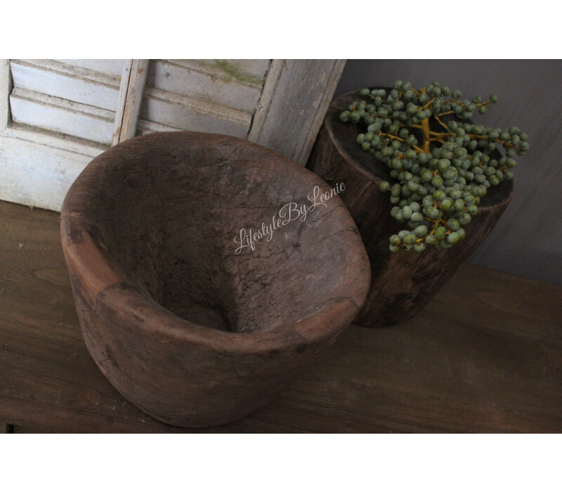 Ronde houten vijzel bak/pot 25 x 25 cm