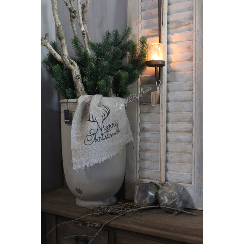 Shabby linnen doek Gewei Merry christmas 30 x 45 cm 
