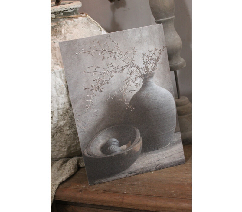 Canvas prent A4 Fles en houten bakjes