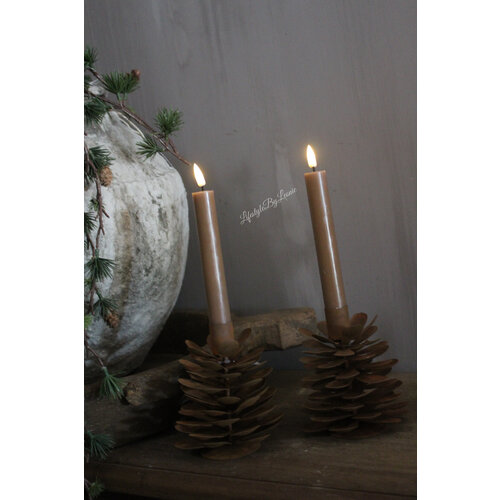 Metalen dennenappel kandelaar dinerkaars Brown 15 cm 