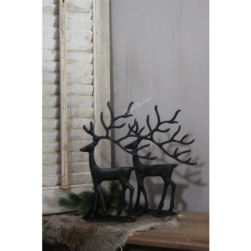 Sober zwart metalen Reindeer on base 40 x 30 cm 