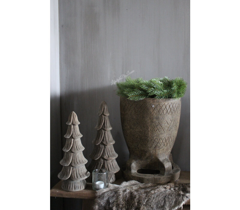 Oude houten vijzel uniek houtsnijwerk 40 x 31 cm