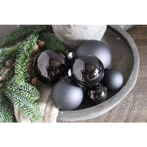 Glazen kerstbal zwart mat / glans 6 cm 
