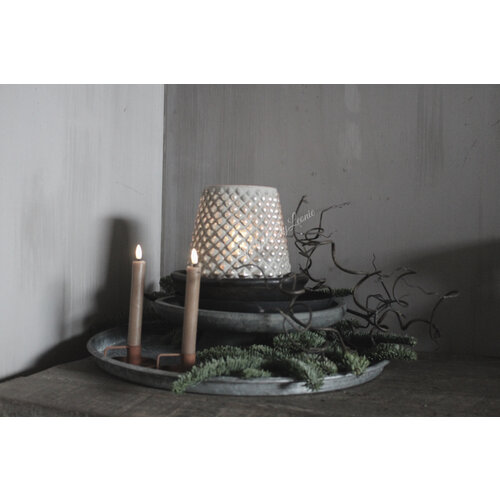 Glazen windlicht Diamond light grey 21 cm 
