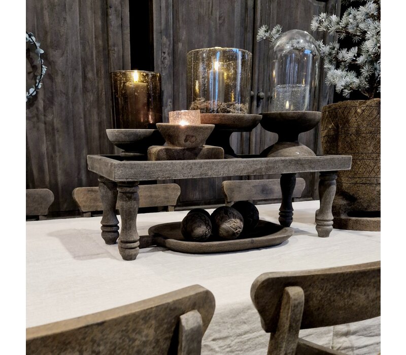 Houten lange smalle tray op pootjes 70x28x18cm