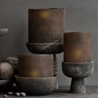 Houten rond bakje / vijzel Sober grey 20 x 8 cm
