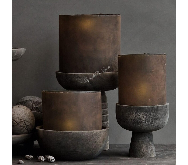 Houten rond bakje / vijzel Sober grey 20 x 8 cm