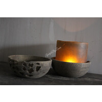 Houten rond bakje / vijzel Sober grey 20 x 8 cm