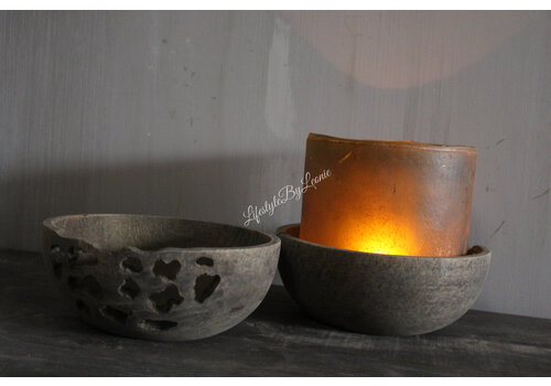 LUKSA Houten rond bakje / vijzel Sober grey 20 x 8 cm